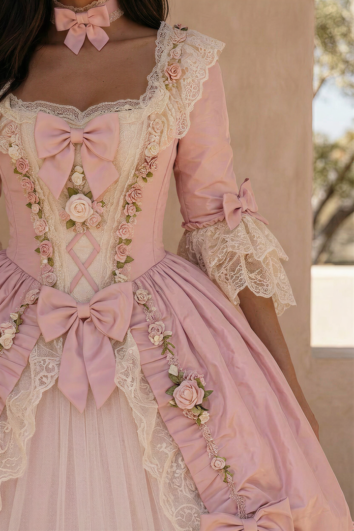 Rose de Versailles – Pink Rococo Ball Gown Marie Antoinette Dress Floral Baroque Fairy Princess Gown Plus Size