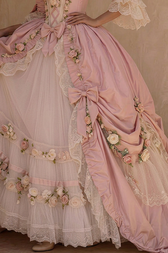Rose de Versailles – Pink Rococo Ball Gown Marie Antoinette Dress Floral Baroque Fairy Princess Gown Plus Size