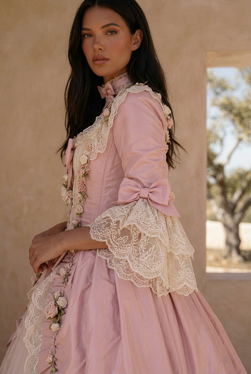 Rose de Versailles – Pink Rococo Ball Gown Marie Antoinette Dress Floral Baroque Fairy Princess Gown Plus Size