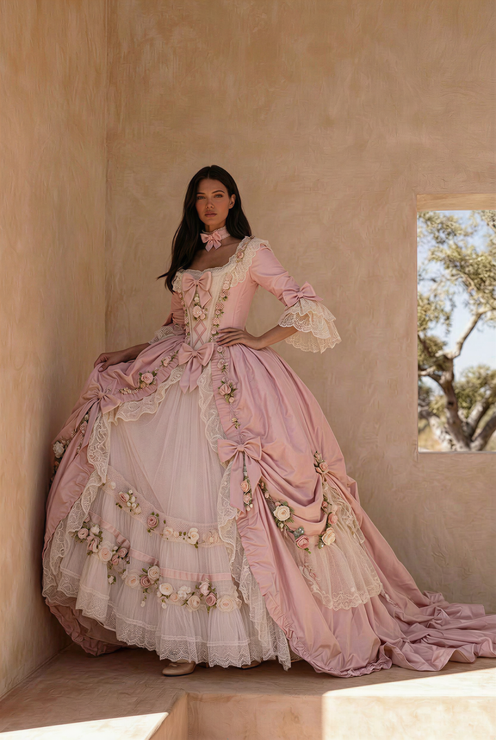Rose de Versailles – Pink Rococo Ball Gown Marie Antoinette Dress Floral Baroque Fairy Princess Gown Plus Size