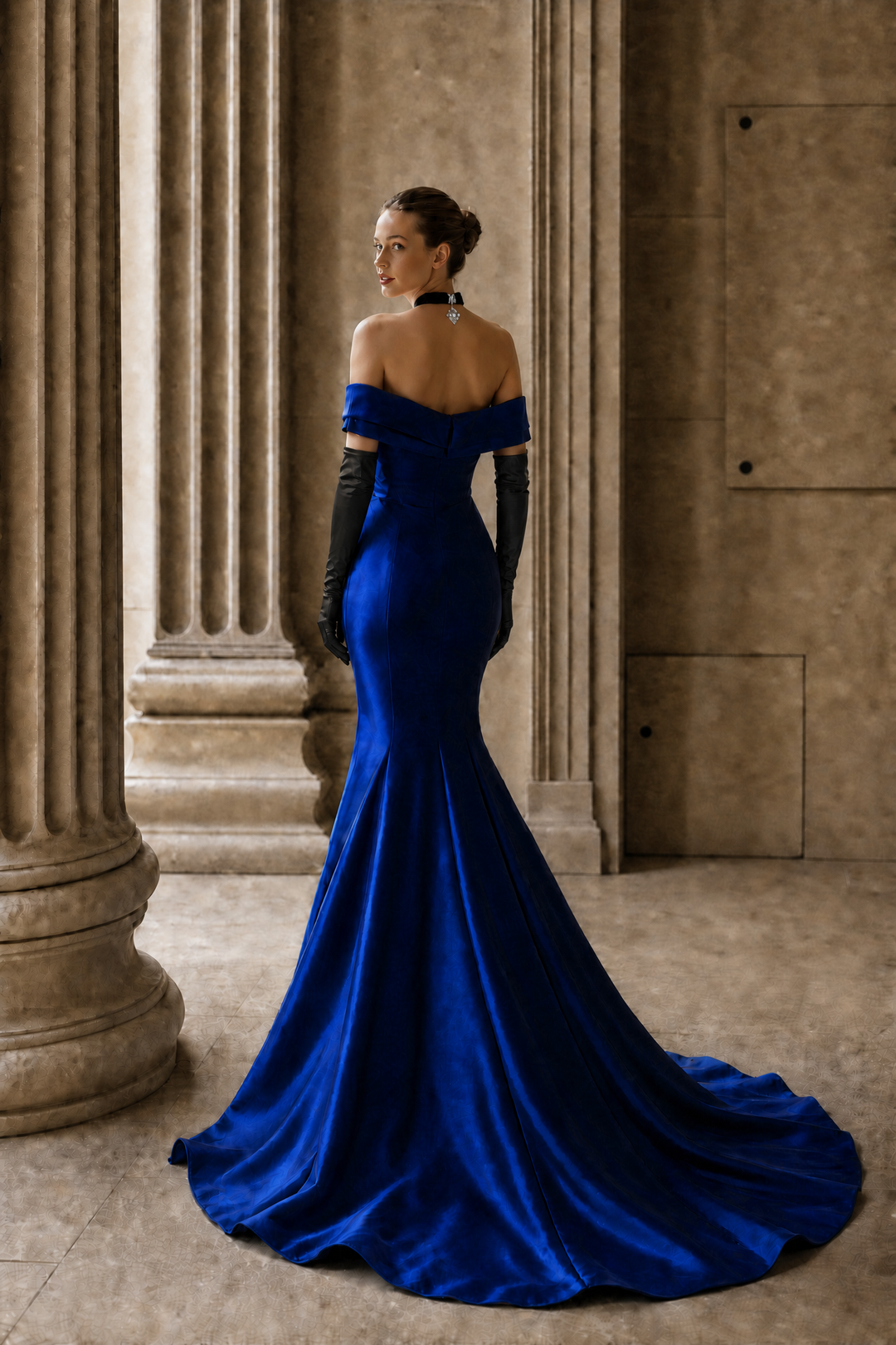 Royal Blue Satin Mermaid Gown with Sculpted Off Shoulder Corset Bodice Luxury Regal Evening Dress Couture Formal Gown Plus Size