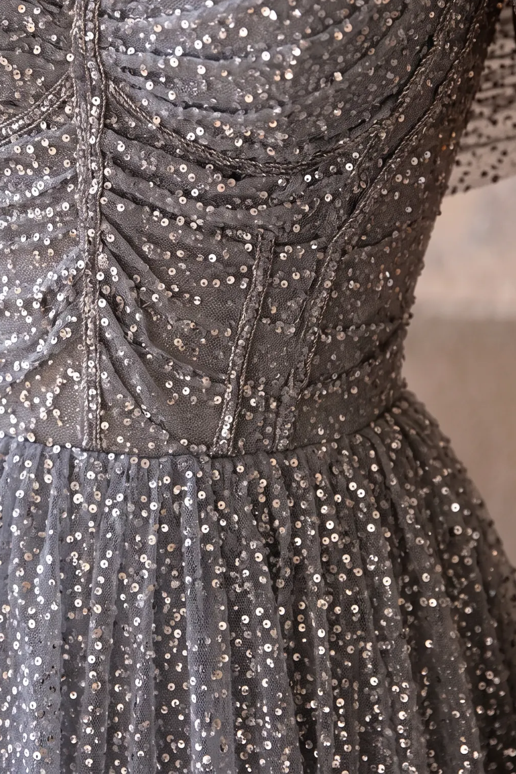Silver Glitter Off-the-Shoulder Evening Gown - Plus Size