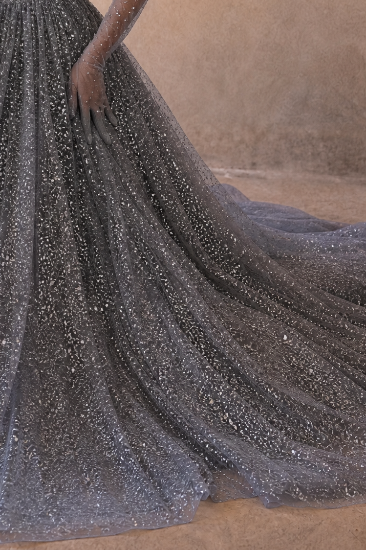 Silver Glitter Off-the-Shoulder Evening Gown - Plus Size