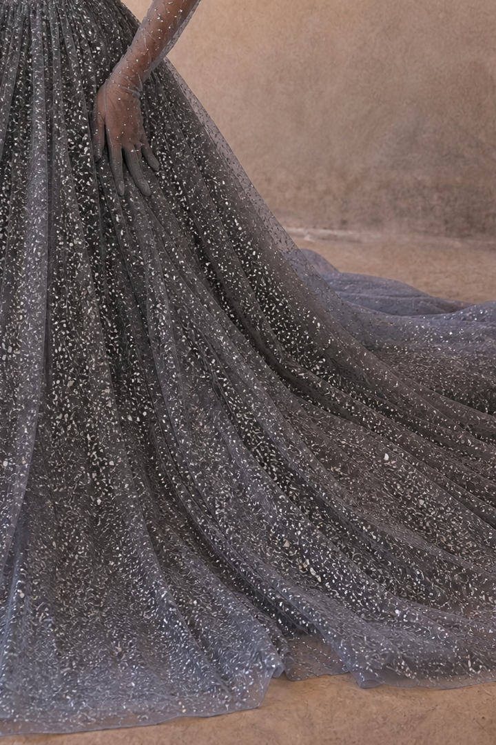 Silver Glitter Off-the-Shoulder Evening Gown - Plus Size