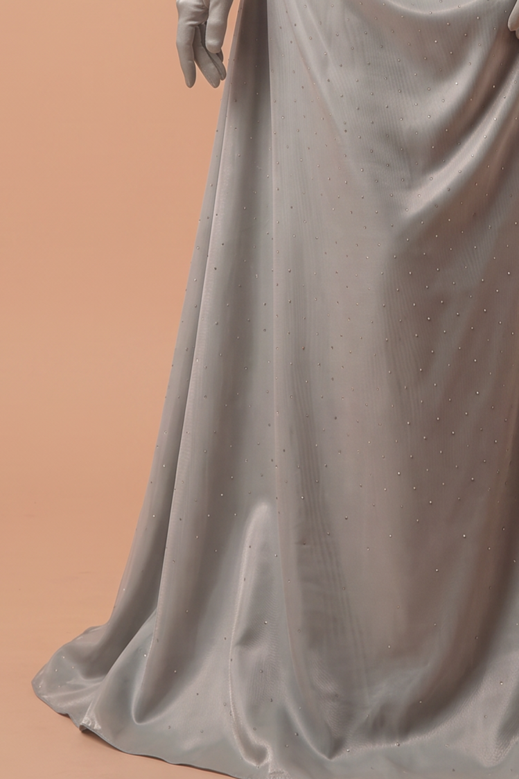 Sage Green Off-the-Shoulder Satin Gown with Floral Embroidery and Choker – Vintage Inspired Formal Evening Dress Plus Size