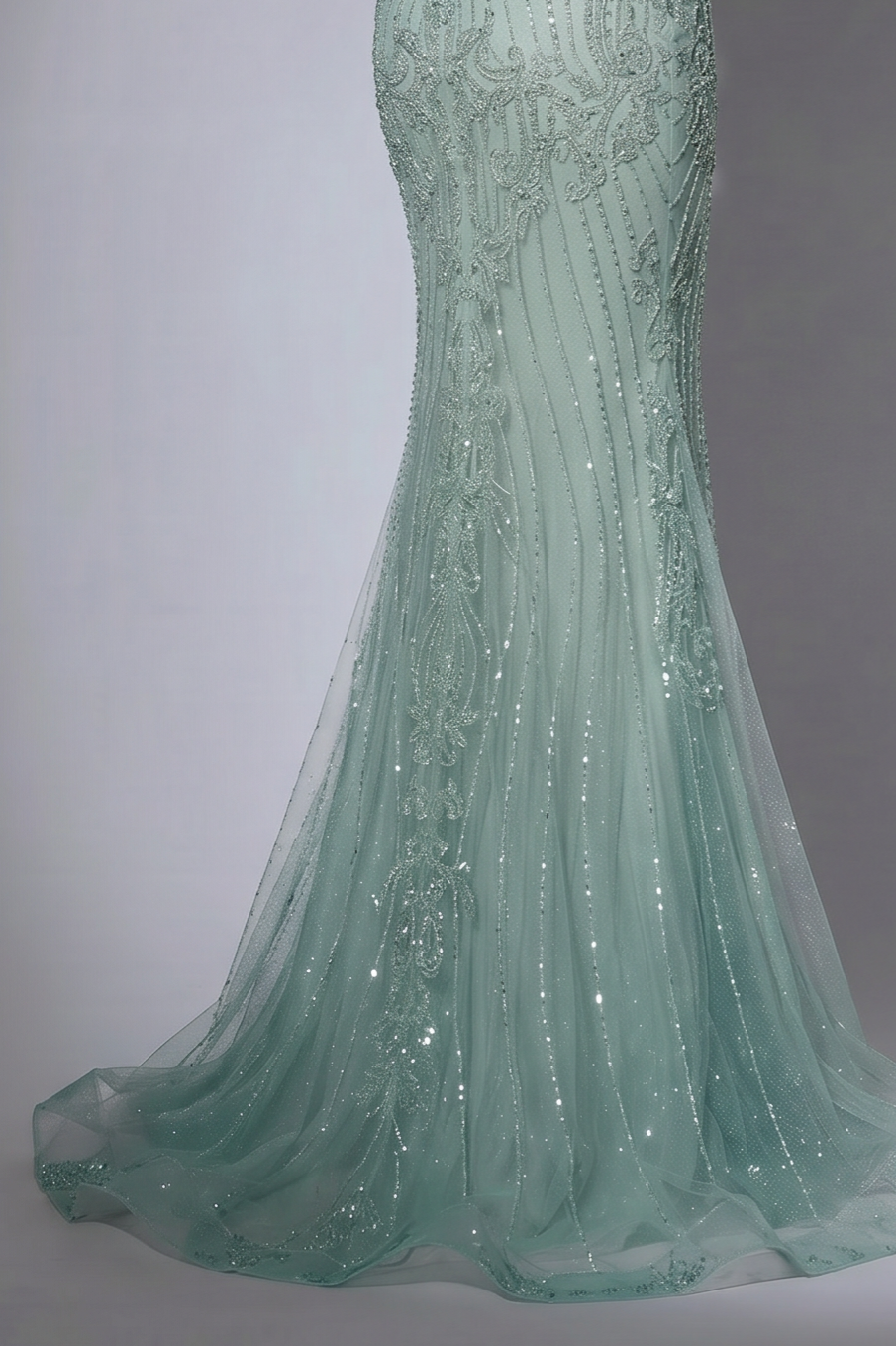 Mint Green Pretty Sequin and Beaded Spaghetti Strap Dress - Elegant Sequin Evening Gown Plus Size