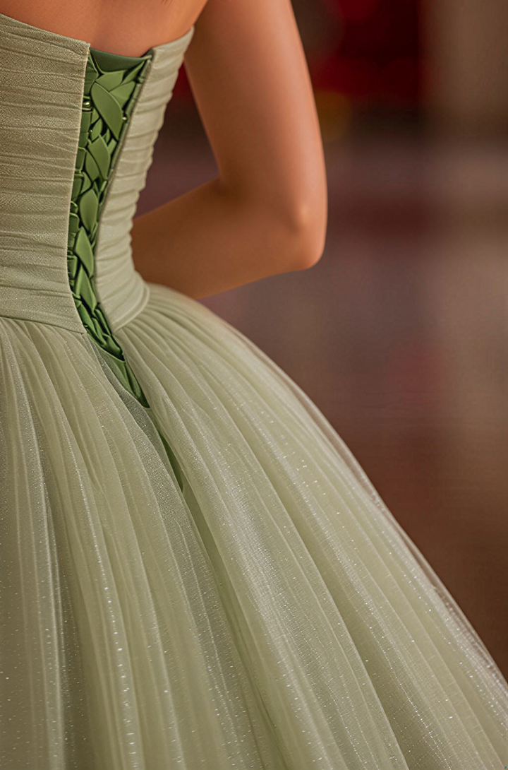 Sage Green Strapless Wedding Dress with Satin Bow Detail - Green Evening Dress Plus Size