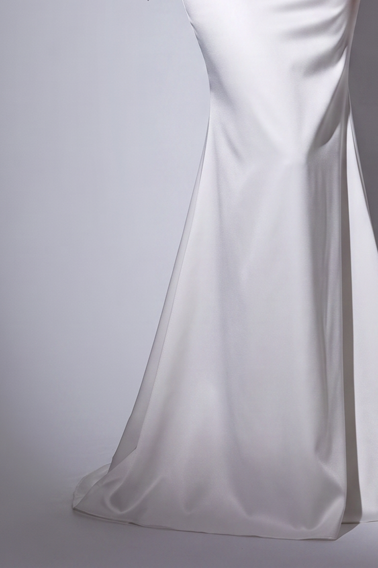 Satin Wedding Dress Off Shoulder Mermaid Gown with Draped Bodice and Lace-Up Back Plus Size