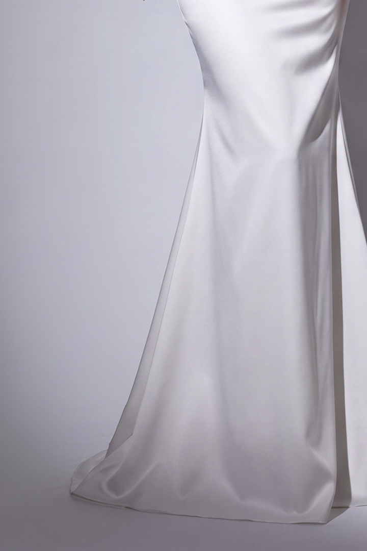 Satin Wedding Dress Off Shoulder Mermaid Gown with Draped Bodice and Lace-Up Back Plus Size