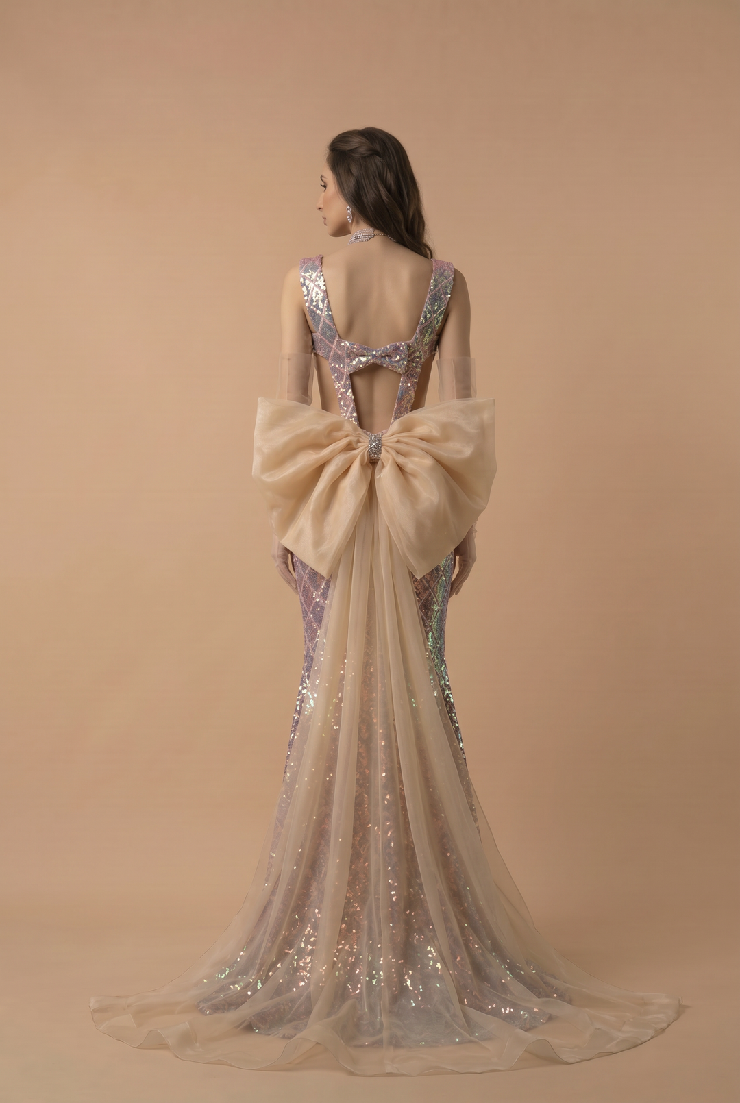 Sequins Mermaid Evening Dress With Bow Tie- Formal Dress Plus Size
