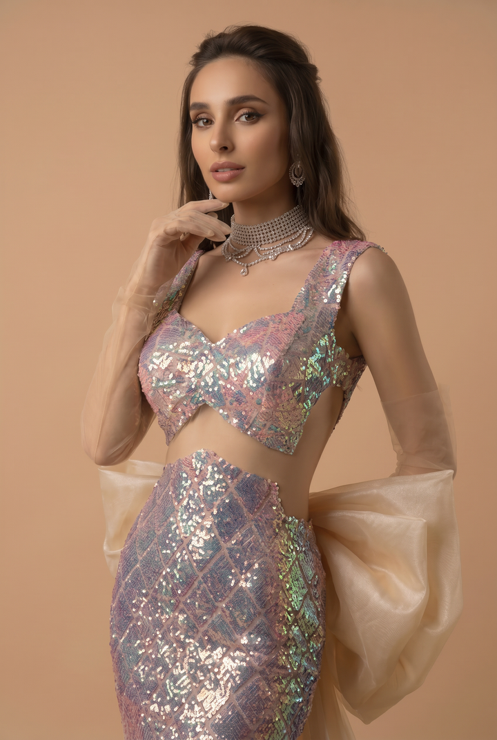 Sequins Mermaid Evening Dress With Bow Tie- Formal Dress Plus Size