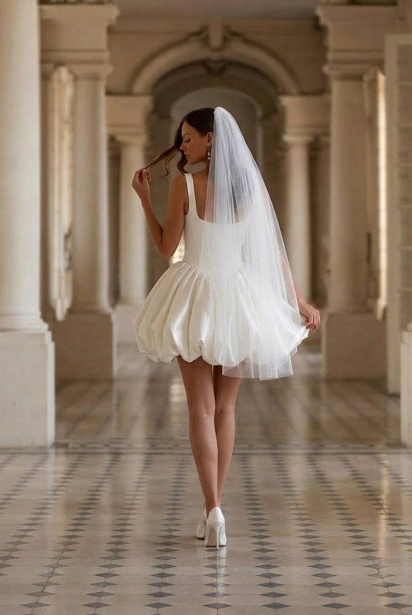 Short Satin Wedding Dress with Dramatic Bubble Skirt  Bubble Hem Dress  with Strapless - Strapless Wedding Dress Plus Size