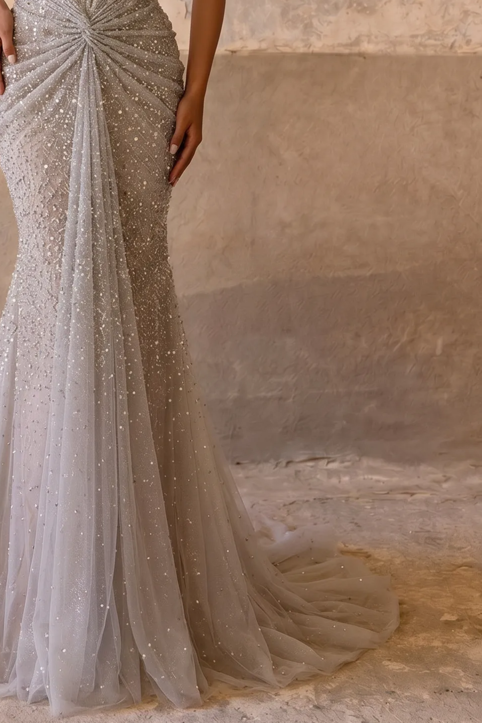 Silver Grey Off-the-Shoulder Mermaid Evening Gown with Draped Front, Corset Back and Matching Choker – Formal Dress Plus Size
