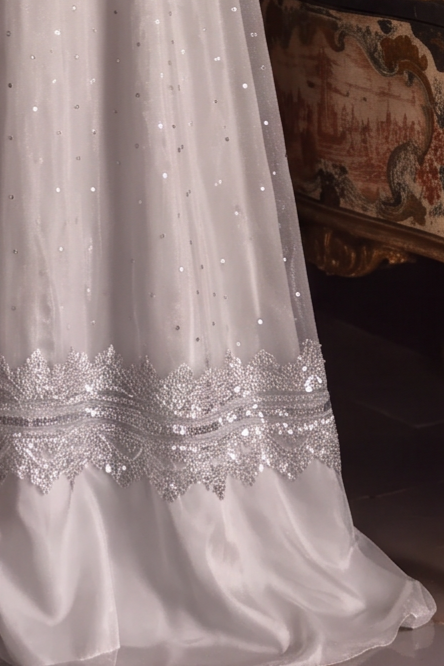 Silver Grey Regency Era Empire Waist Ball Gown with Puff Sleeves and Embroidered Lace Trim Plus Size