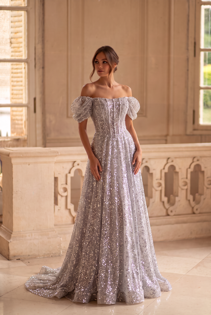 Silver Glitter Dress with Corset Back - Mermaid Dress Evening Gown - illusion formal dress - Sequin Evening Gown with Elegant Fit Plus Size