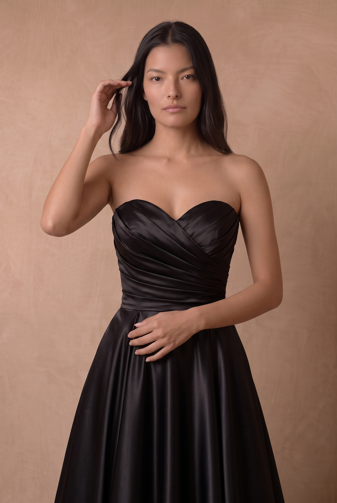 Simple Gothic Black Satin Wedding Ball Gown – Strapless Sweetheart A-Line Bridal Dress with Lace-Up Back Plus Size