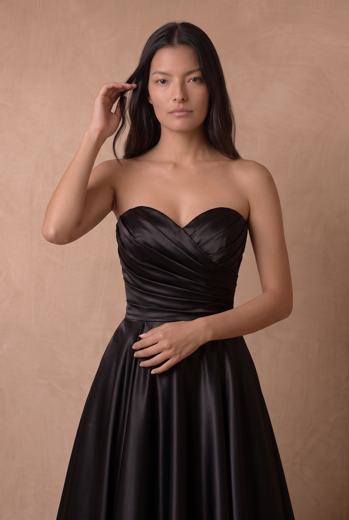 Simple Gothic Black Satin Wedding Ball Gown – Strapless Sweetheart A-Line Bridal Dress with Lace-Up Back Plus Size