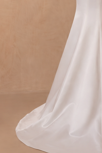 Simple White Satin Mermaid Wedding Gown – Off-The-Shoulder Bridal Dress with Side Slit and Midi Train Plus Size