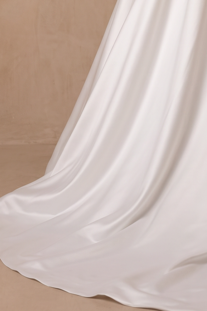 Simple White Satin Strapless Wedding Ball Gown – Classic A-Line Bridal Dress with Draped Bodice and Train Plus Size