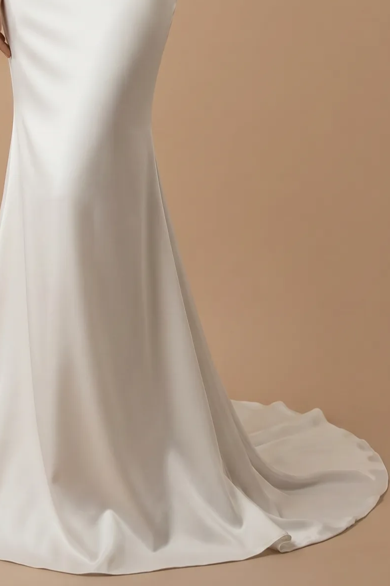 Simple Lace Boho Mermaid Wedding Dress With Pearl Chains - Slip Plus Size