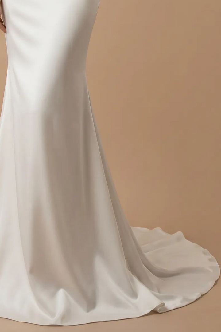 Simple Lace Boho Mermaid Wedding Dress With Pearl Chains - Slip Plus Size