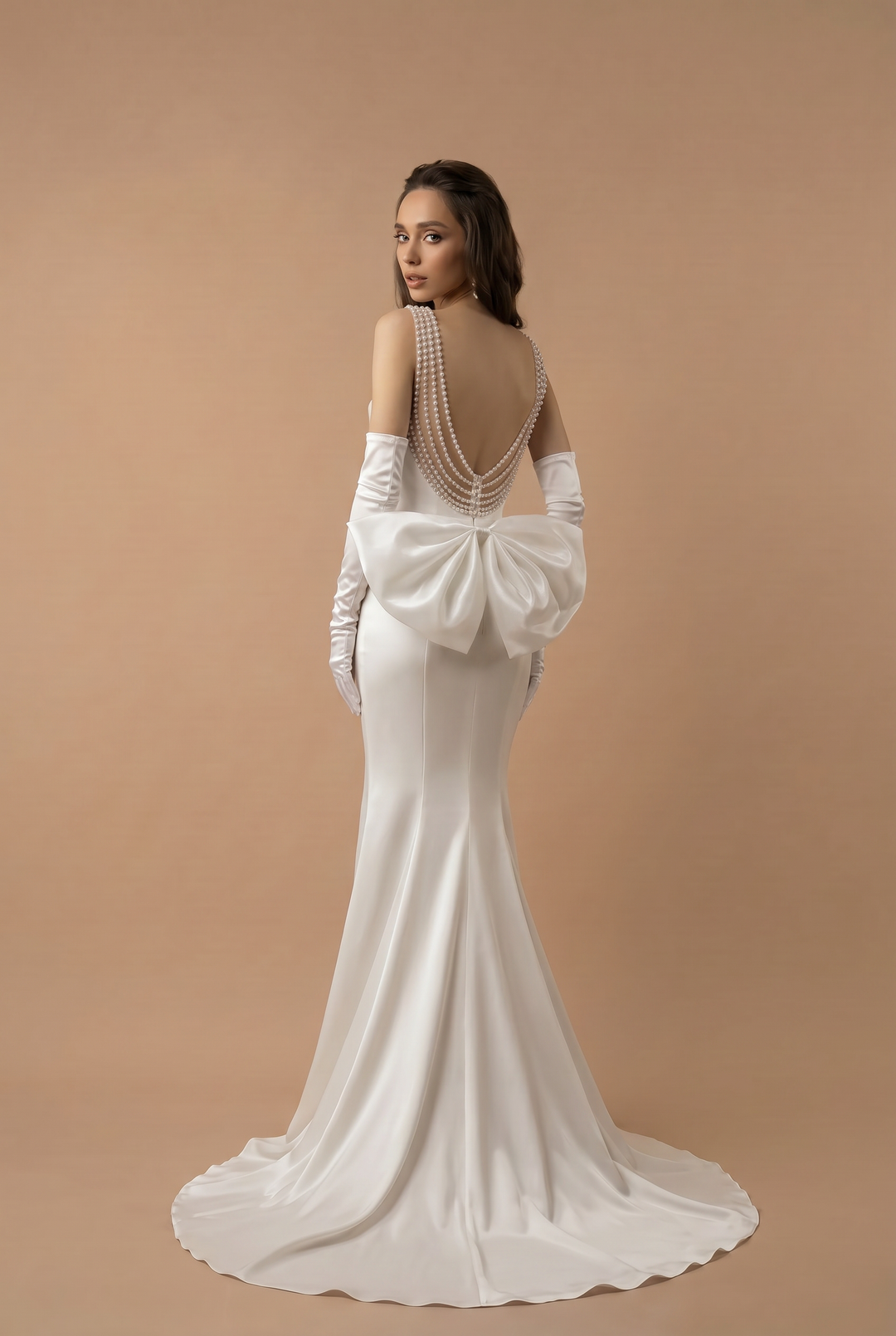 Simple Lace Boho Mermaid Wedding Dress With Pearl Chains - Slip Plus Size