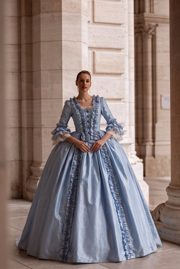 baroque formal dress Sky Blue Rococo Ball Gown – Lavish Courtly Elegance with a Hint of Style Plus Size Designed after silhouette and