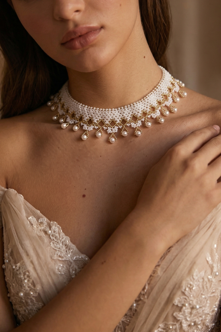 Snow Sonata – Regency Pearl Lace Necklace | Bridgerton Aesthetic