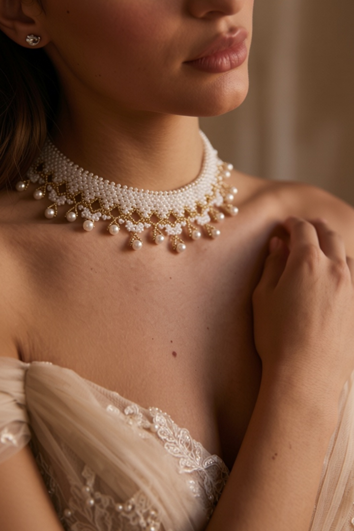 Snow Sonata – Regency Pearl Lace Necklace | Bridgerton Aesthetic