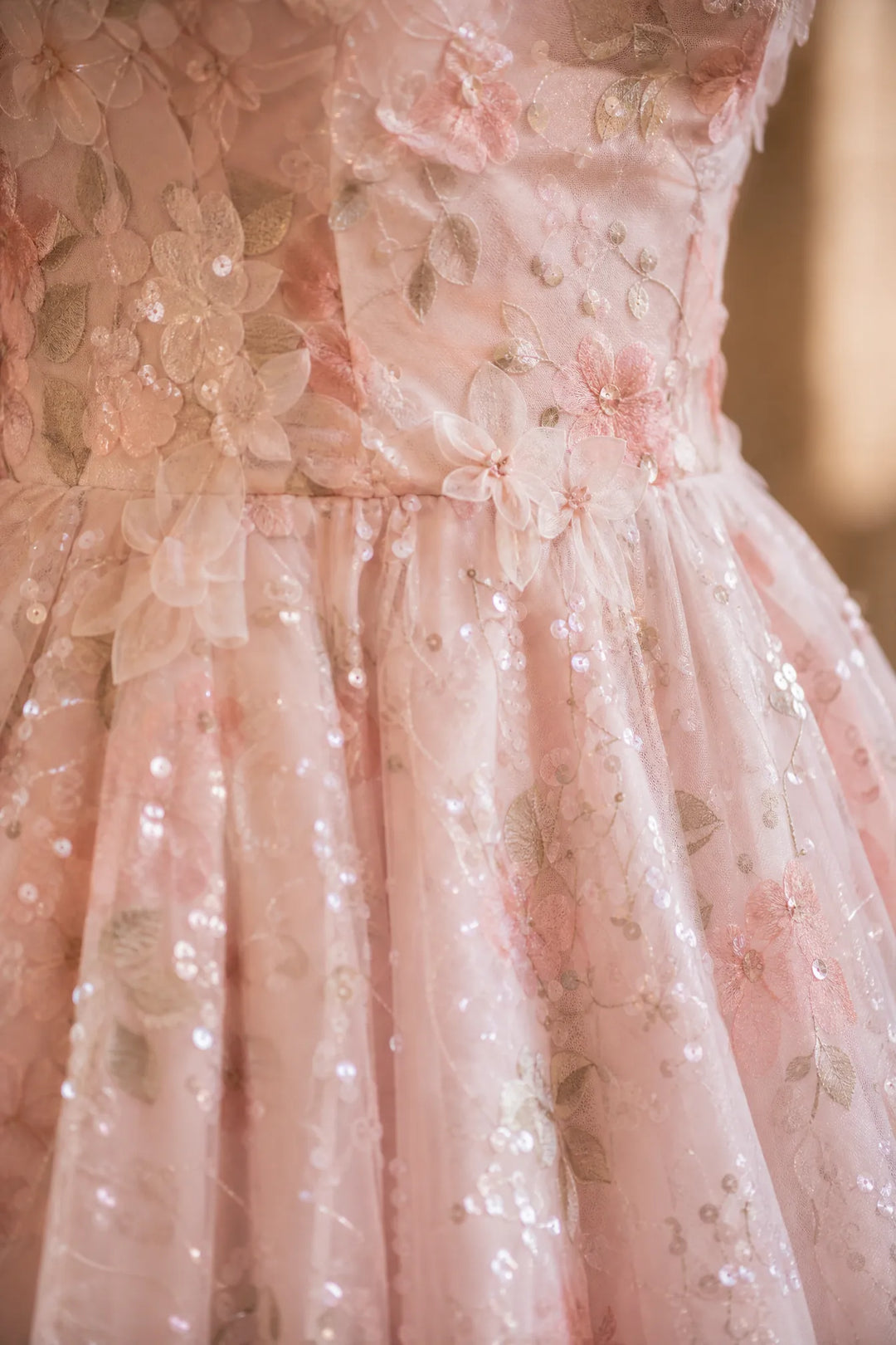Soft Pink Wedding Dress with Corset Back - Pink Floral Embellished Tulle Evening Gown Plus Size