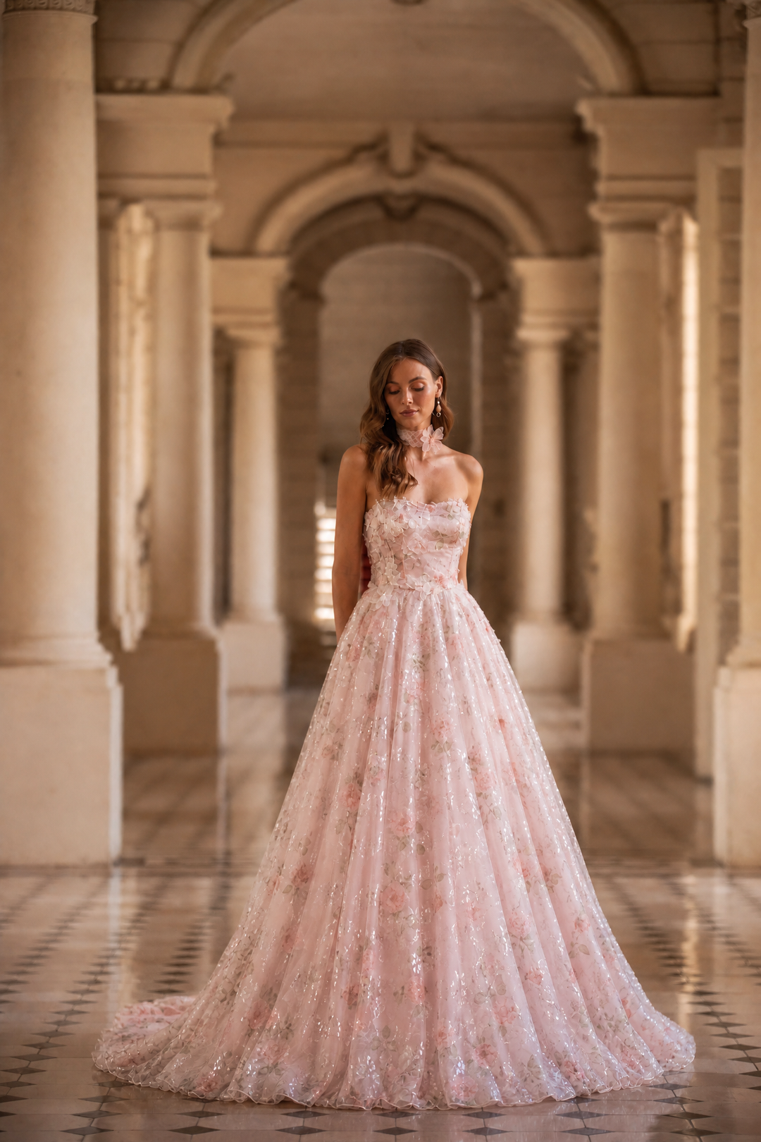 Soft Pink Wedding Dress with Corset Back