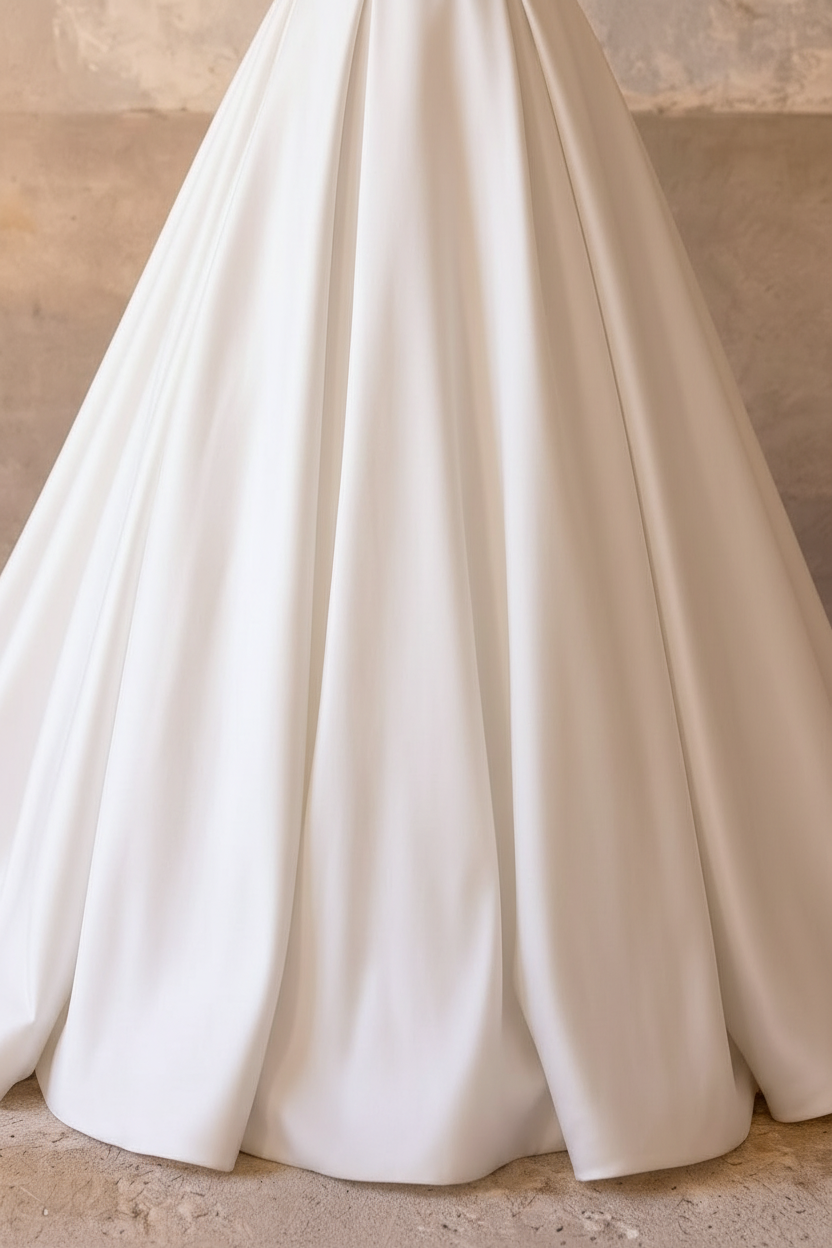 Sophisticated Radiance: Modest Satin Wedding Dress With Crystal Belt with Sleeves Plus Size