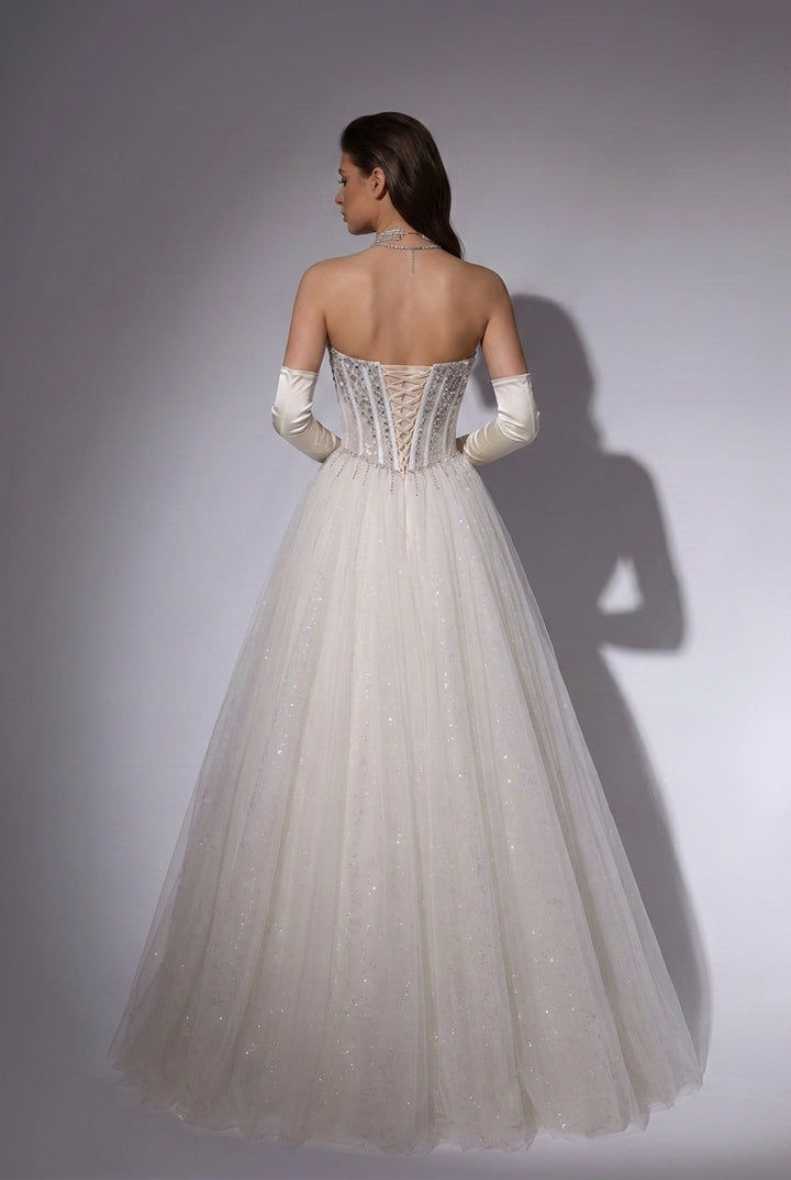 Sparkly Tulle Ball Gown Wedding Dress with Beaded Corset Bodice & Sweetheart Neckline Plus Size