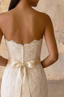 Strapless Lace Mermaid Wedding Gown with Layered Tulle Skirt - Strapless Sweetheart Neckline Wedding Dress with Satin Belt Plus Size