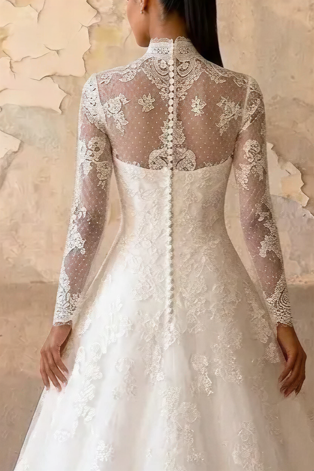 Timeless Beauty: Vintage Style Modest Lace Wedding Dress with High Neck