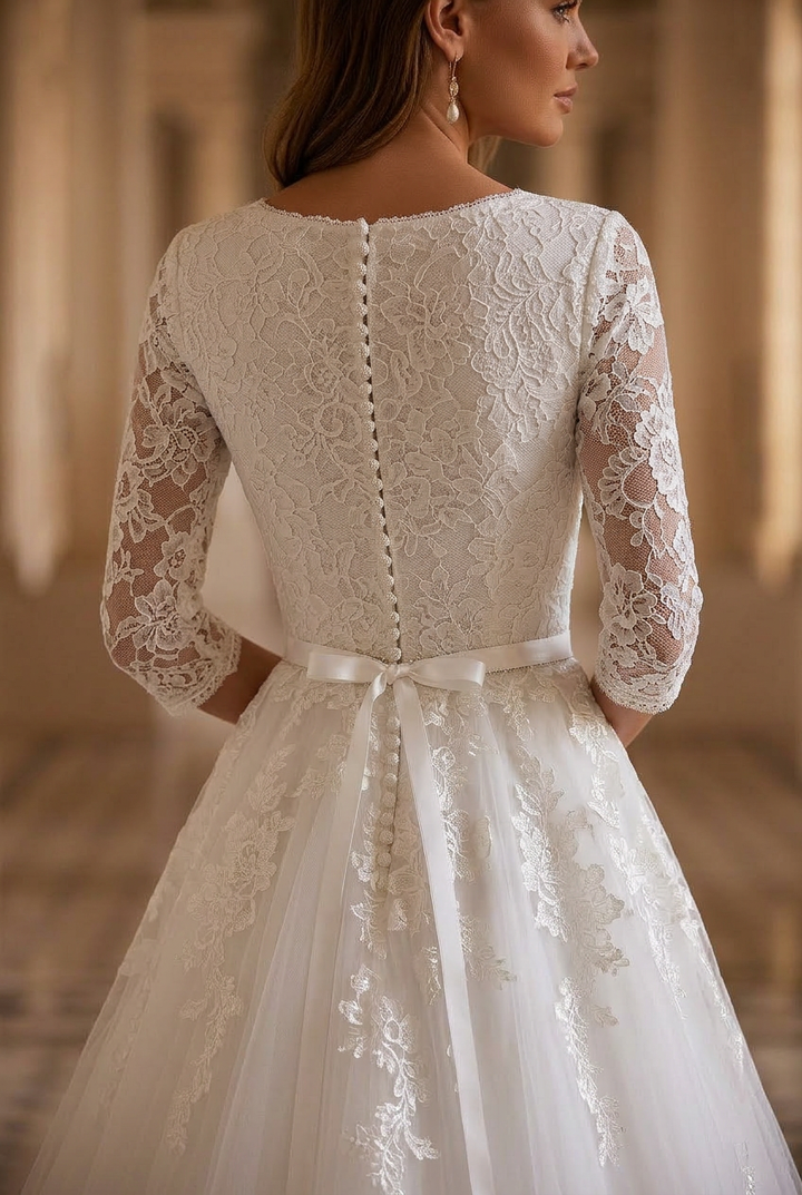 Timeless Elegance: Modest Lace Wedding Dress with Half Sleeves Plus Size