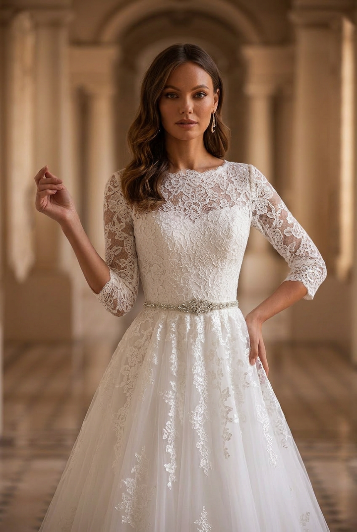Timeless Elegance: Modest Lace Wedding Dress with Half Sleeves Plus Size