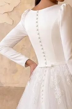 Timeless Minimalism: Modest Long Sleeves Wedding Dress with Lace Skirt