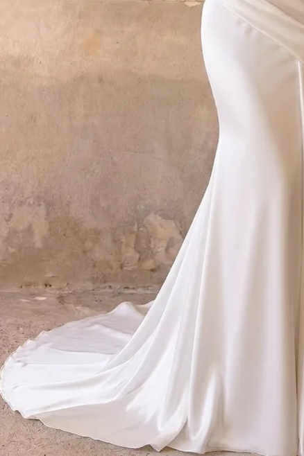 VINTAGE SATIN WEDDING DRESS WITH LONG SLEEVES - SIMPLE WEDDING DRESS PLUS SIZE