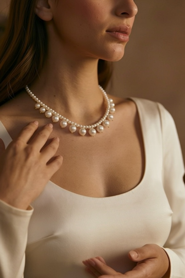 Victorian Pearl Fringe Necklace Gothic Regency Era Bridal Choker Marie Antoinette Style