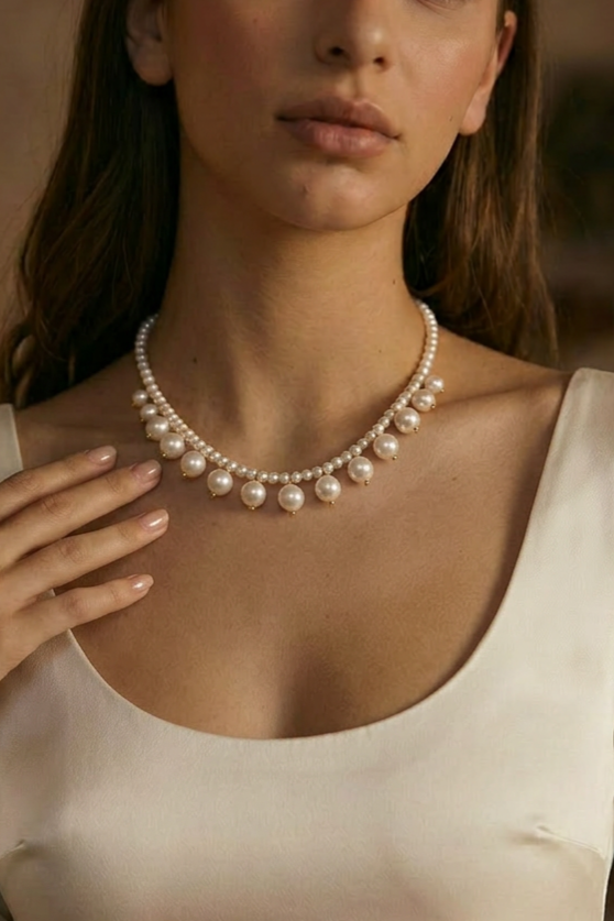 Victorian Pearl Fringe Necklace Gothic Regency Era Bridal Choker Marie Antoinette Style
