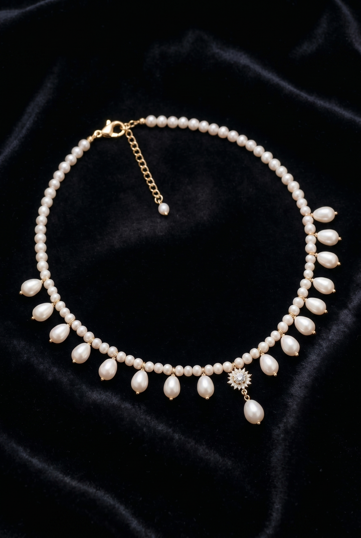 Victorian Pearl Fringe Necklace Regency Era Bridal Choker Gothic Romantic Jewelry