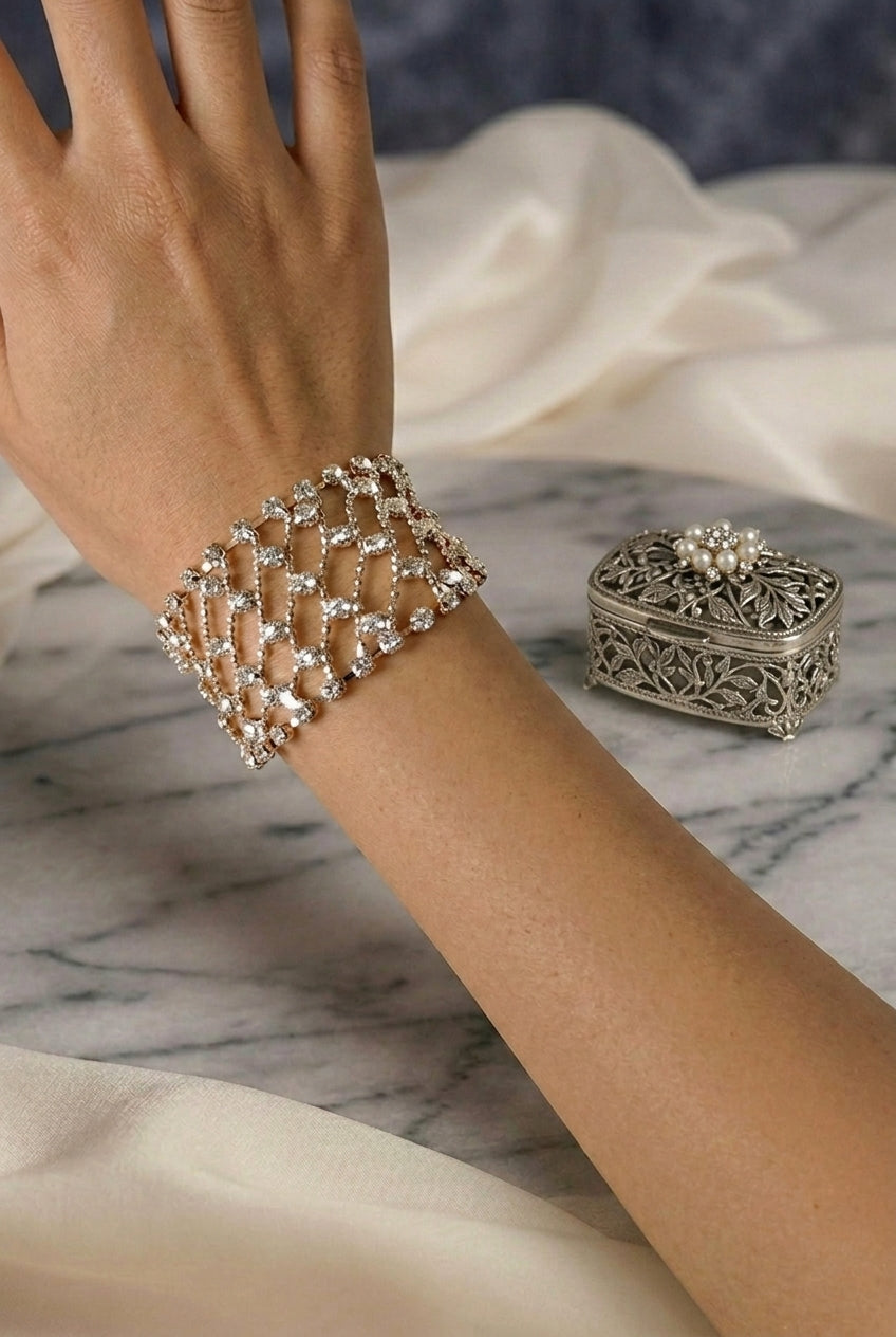 Vintage-Inspired Gold Crystal Bridal Cuff Bracelet –Handcrafted  Elegant Statement Wedding Jewelry