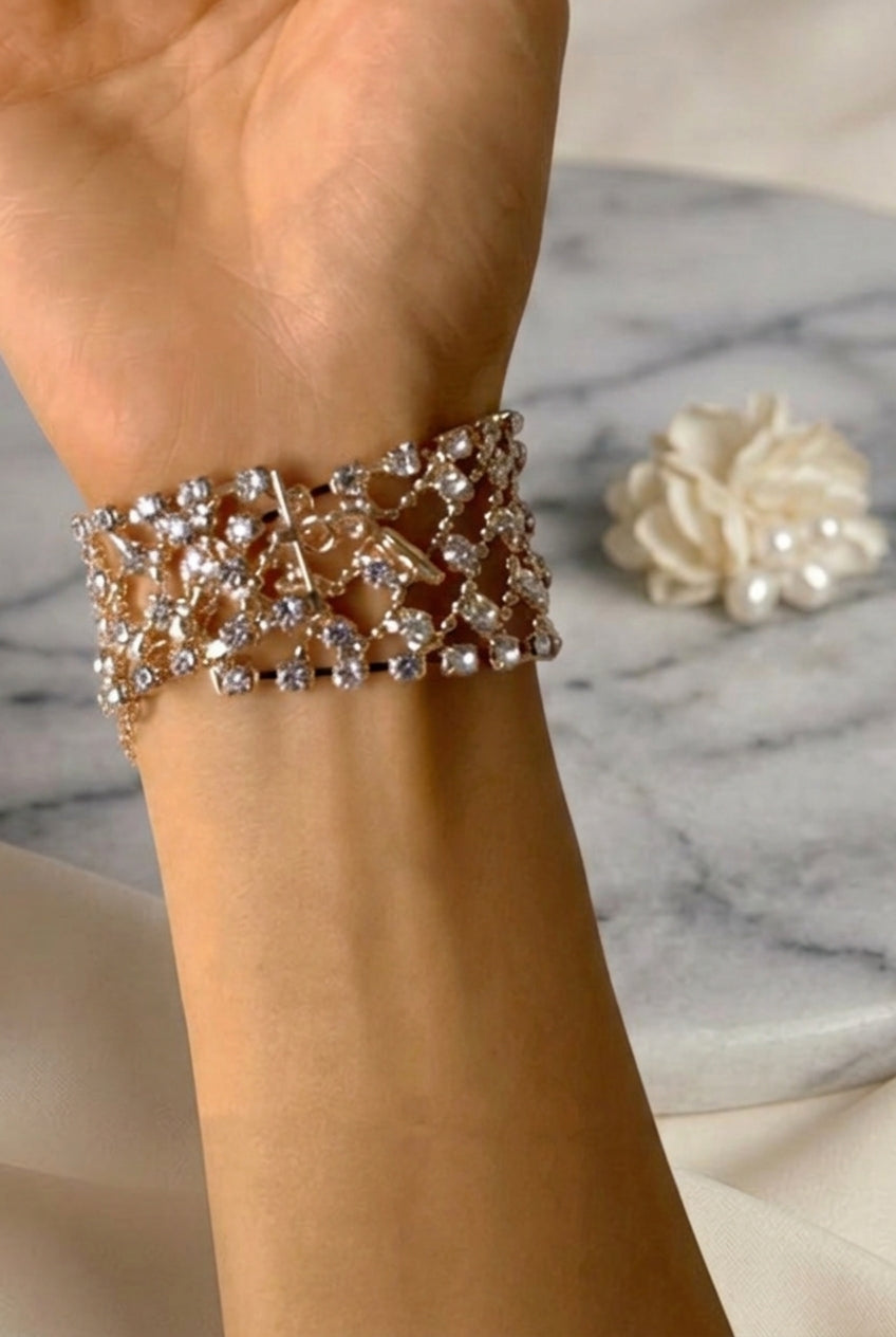 Vintage-Inspired Gold Crystal Bridal Cuff Bracelet –Handcrafted  Elegant Statement Wedding Jewelry