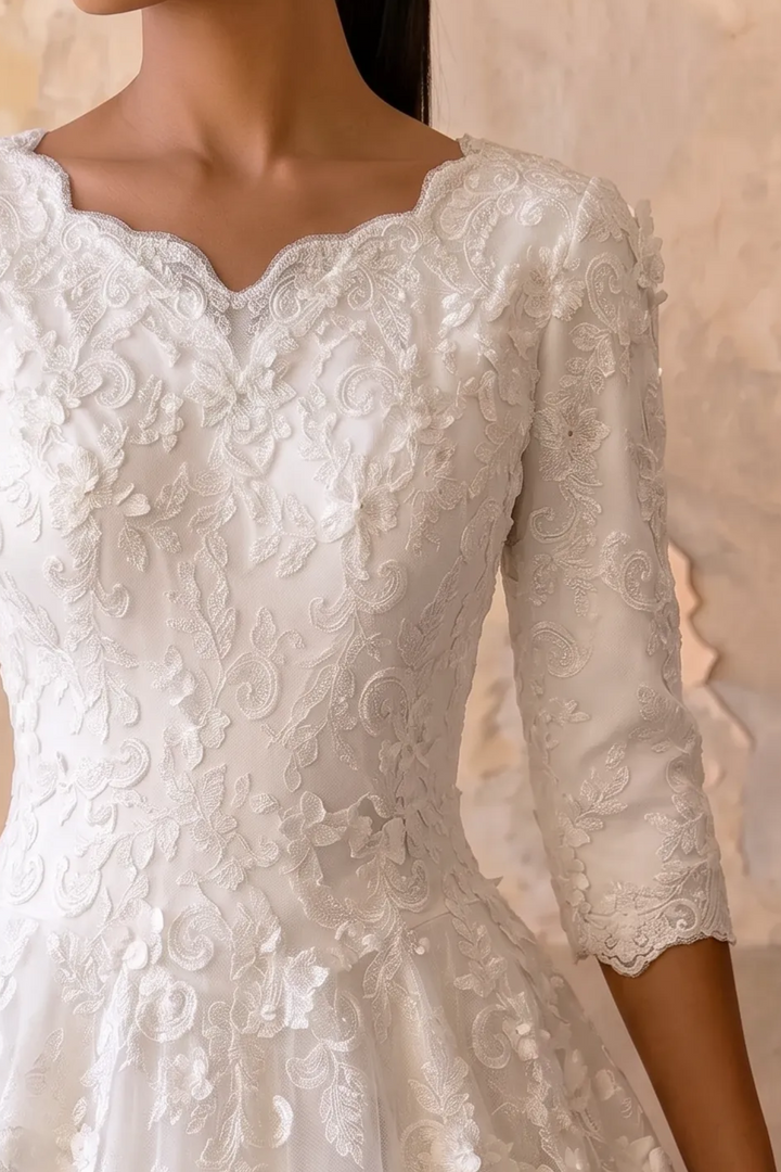 Vintage Lace Classic Modest Lace Ball Gown Wedding Dress with Sleeves  Plus Size