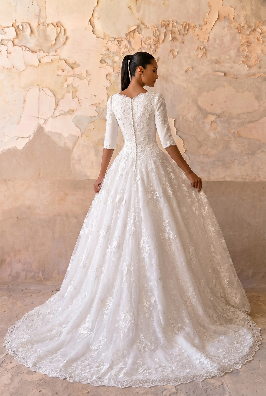 Vintage Lace Classic Modest Lace Ball Gown Wedding Dress with Sleeves  Plus Size