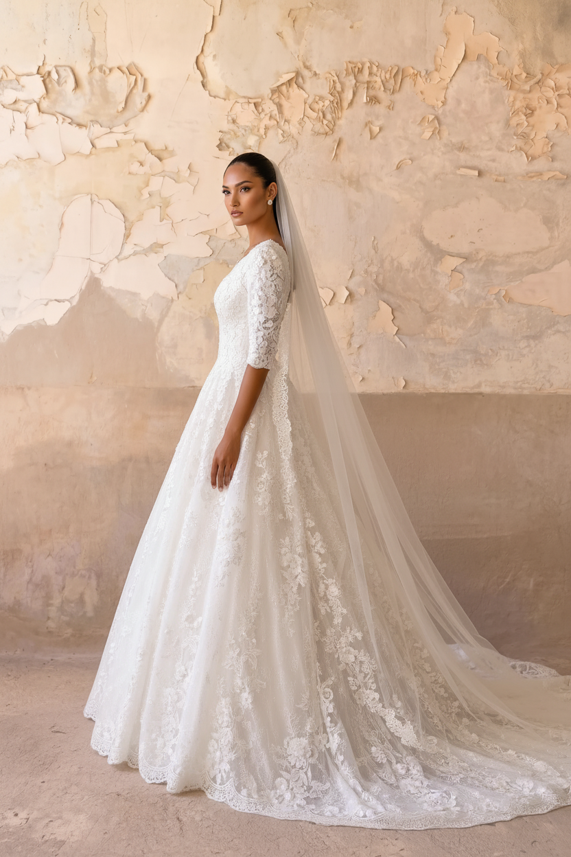 classic modest wedding dresses Modest Wedding Dresses Lace Tulle White Ivory Bridal Gowns Custom Size 2 4 6 8++