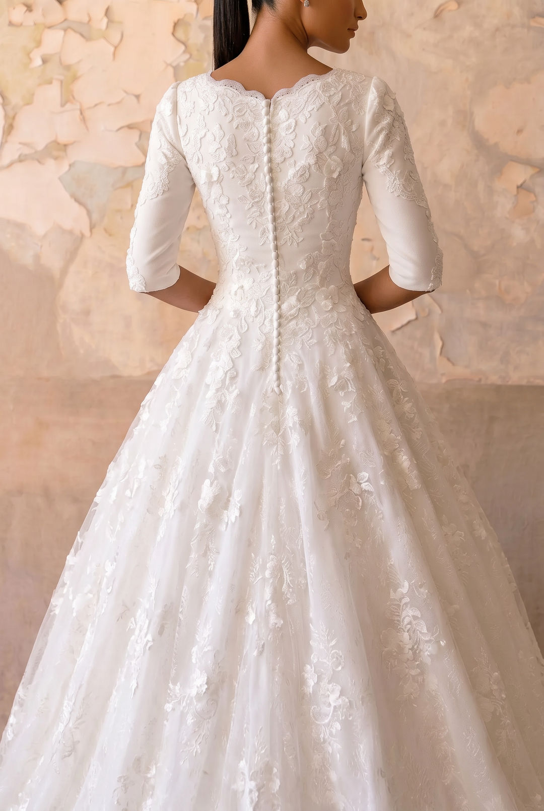 Vintage Lace Classic Modest Lace Ball Gown Wedding Dress with Sleeves  Plus Size