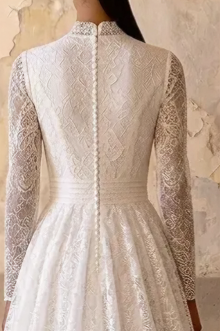 Vintage Style Modest English Lace Wedding Dress with Sleeves  Plus Size