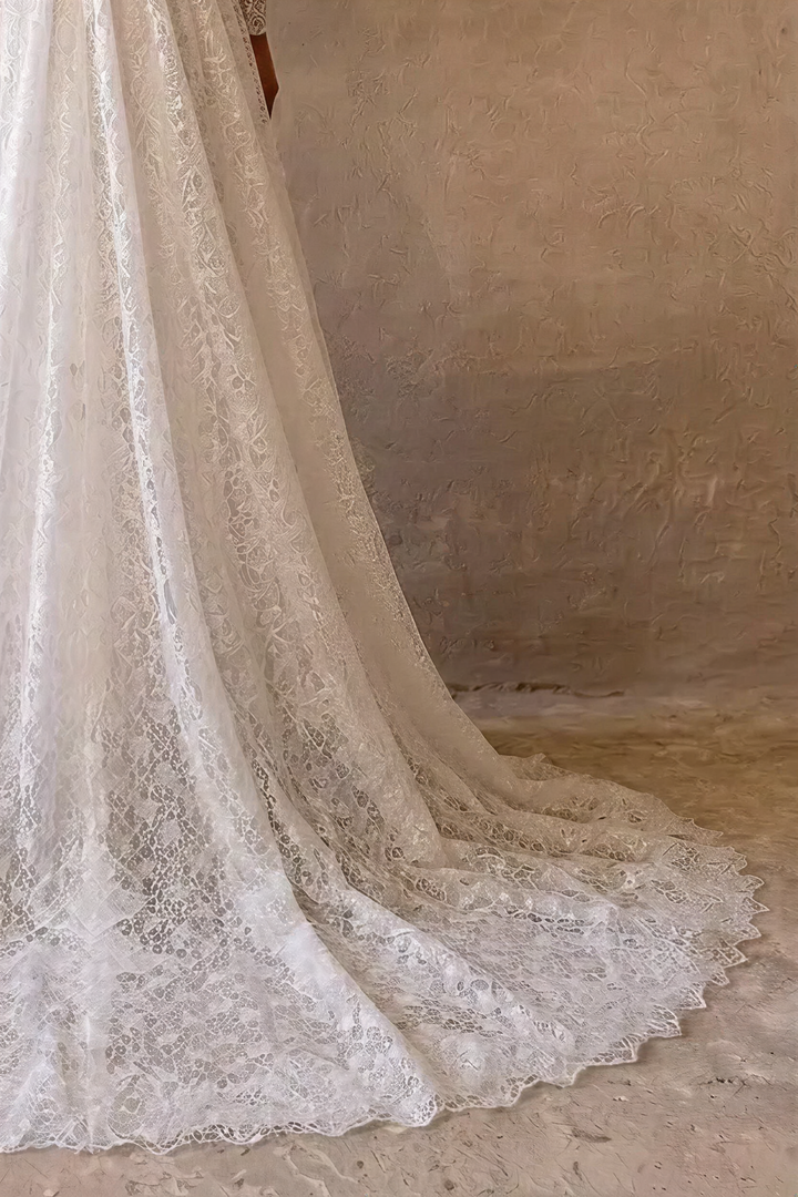 Vintage Style Modest English Lace Wedding Dress with Sleeves  Plus Size